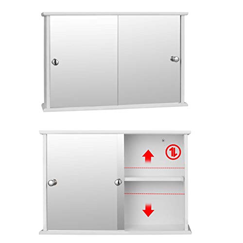 EUGAD Armarios con Espejo para Baño Cocina Mueble Espejo para Baño Mueble de Pared de baño Espejo con Estante Mueble Joyero de Madera con 2 Estantes 56 x 36 x 14 cm Blanco 0021WY