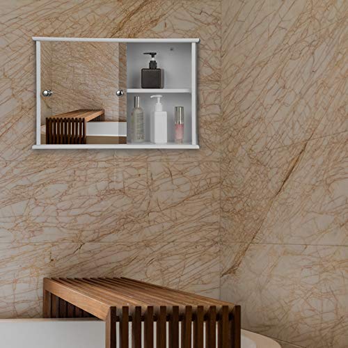 EUGAD Armarios con Espejo para Baño Cocina Mueble Espejo para Baño Mueble de Pared de baño Espejo con Estante Mueble Joyero de Madera con 2 Estantes 56 x 36 x 14 cm Blanco 0021WY