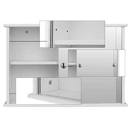 EUGAD Armarios con Espejo para Baño Cocina Mueble Espejo para Baño Mueble de Pared de baño Espejo con Estante Mueble Joyero de Madera con 2 Estantes 56 x 36 x 14 cm Blanco 0021WY