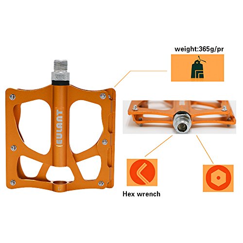 EULANT Amplio Plataforma Pedales MTB, Pedales Bicicleta Montaña Antideslizantes, Rodamientos de Tres Piezas Sellado, Pedal para Cycling Ciclismo MTB BMX Bike Bicycle Bicicleta Montaña, Oro