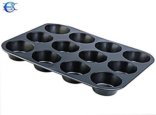 EUROXANTY®- Set de 2 Molde para Magdalenas y Muffins, Acero al Carbono con Recubrimiento Antiadherente Molde Horno (12 Redondo)