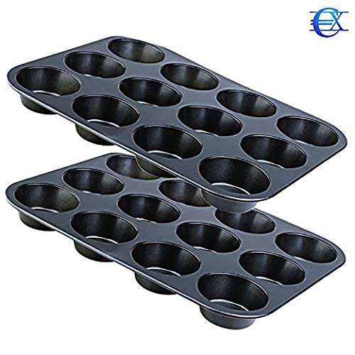 EUROXANTY®- Set de 2 Molde para Magdalenas y Muffins, Acero al Carbono con Recubrimiento Antiadherente Molde Horno (12 Redondo)