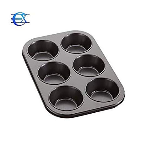 EUROXANTY®- Set de 2 Molde para Magdalenas y Muffins, Acero al Carbono con Recubrimiento Antiadherente Molde Horno (6 Redondo)