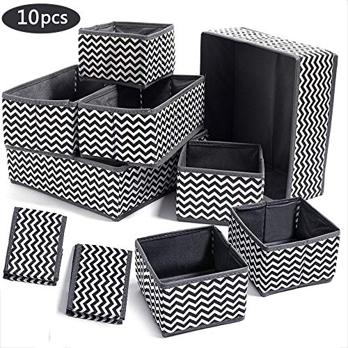 Evance 10 Cajas Organizador de cajones Tela organizadores Almacenamiento Plegable para Sujetadores Bragas Calcetines Gris (10 PCS)