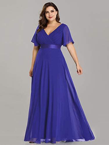 Ever-Pretty Vestido de Fiesta Noche Largo para Mujer Cuello V Manga Corta Talla Grande Azul Zafiro 56