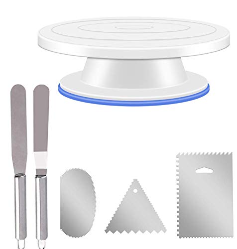 EVER RICH ® Kit de Herramientas de repostería para Pasteles. Kit Profesional de decoración de Magdalenas para Hornear, Soporte Giratorio (6 PCS)