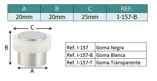 EVI Herrajes 040157B2UAM Pack De Topes De Puerta, Acabado, Blanco Mate, 20x20mm, Set de 2 Piezas