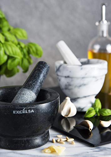 Excelsa Pesto Mortero con mazo, granito, negro