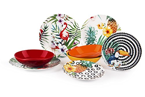 Excelsa Tropical Chic - Vajilla de 18 piezas, porcelana, multicolor