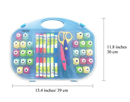 Exerz Set de Arte y Manualidades/Perforadores/Tijeras para Manualidades/Marcadores de Colores – 40 Piezas en un Estuche de Almacenamiento (Azul, 40 Piezas)