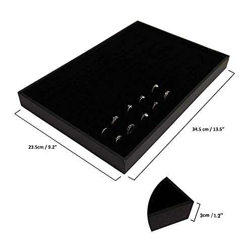 Exhibidor y Caja Organizar Joyas - 34x23cm Acabado en Cuero Sintético Elegantemente Forrado de Terciopelo Negro Caja Expositora con 7 rollos para Anillos y Gemelos
