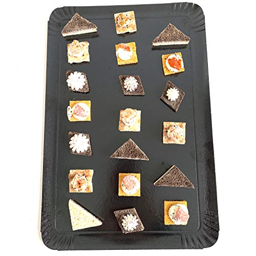 Extiff - Juego de 25 bandejas de cartón Plateado de 28 x 42 cm, bandejas de presentación para pastelería o Buffet frío (Negro)