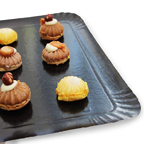 Extiff - Pack de 25 bandejas de cartón, 25 x 34 cm, bandejas de presentación para pastelería o Buffet frío (Negro)
