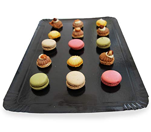 Extiff - Pack de 25 bandejas de cartón, 25 x 34 cm, bandejas de presentación para pastelería o Buffet frío (Negro)