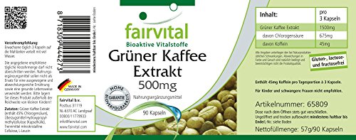 Extracto de Café Verde 500mg - VEGANO - Dosis elevada - 45% de Ácido clorogénico - 90 Cápsulas - Calidad Alemana