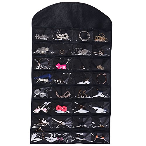 Ezigoo Amplio Organizador de Joyas Colgante de Doble Cara Negro Armario para Joyas– Soporte para Anillos y Pendientes, árbol de Joyas