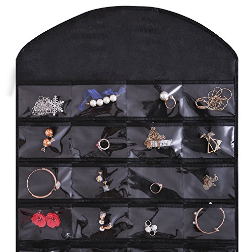 Ezigoo Amplio Organizador de Joyas Colgante de Doble Cara Negro Armario para Joyas– Soporte para Anillos y Pendientes, árbol de Joyas