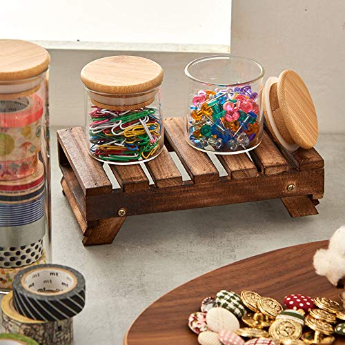 EZOWare 10 Pcs Tarros de Vidrio, Extra Pequeños Frascos con Tapa Hermética de Madera Bambú y Etiquetas para Almacenaje y Conservar Alimentos, Especias, Uso en Cocina, Baño, Decorativo - 70ml