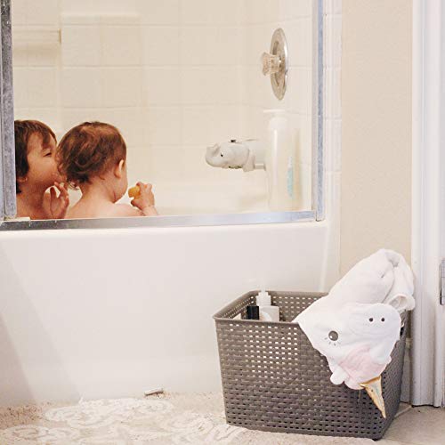 EZOWare 3 pcs Grande Cestas de Almacenaje Multiuso, Cajas Organizadoras de Plástico con Efecto de Mimbre y Asas para Cocina, Baño - Gris