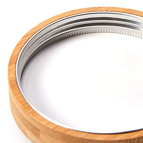 EZOWare 4 Pcs Tarros de Almacenamiento Recipientes Organizador de Vidrio Borosilicato con Tapa Hermético de Madera Bambu y Aluminio para Cocina o Baño - 600ml
