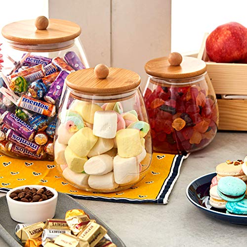 EZOWare 4 Pcs Tarros de Vidrio, Ronda Media Frascos con Tapa Hermética de Madera Bambú para Almacenaje y Conservar Alimentos, Especias, uso en Cocina, Baño, Decorativo - 1000ml