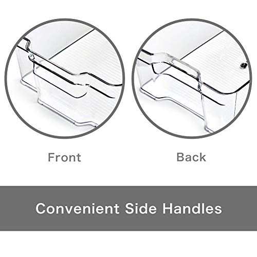 EZOWare Organizador de Cocina, Grande Cajas de Almacenaje Transparente Apilables con Asas para Uso Frigorifico, Nevera, Despensa, Armario, Estantes, Baño - 4 Pcs, 37 x 21.5 x 10 cm