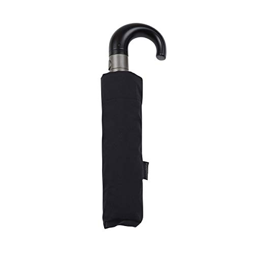 EZPELETA Paraguas Plegable de Hombre. Automático y con puño Curvo. Tejido Liso Negro - Negro