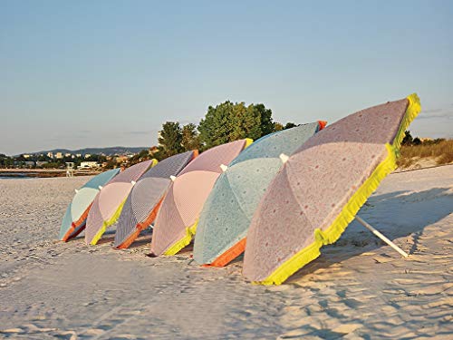 EZPELETA Sombrilla de Playa. Parasol de Playa. Ligero y Plegable de Acero. Paraguas Sol. Protección Solar UPF 50+. Diámetro 150cm. Estampado Flores/Cuadros/Rayas. Incluye Funda/Bolsa. - Rayas-Coral