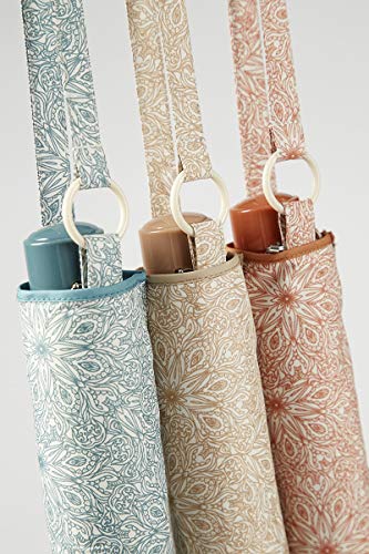 EZPELETA Sombrilla y Paraguas Plegable de Mujer. Manual con puño Recto. Protección Solar UPF 50+. Antiviento. Estampado Flores - Naranja