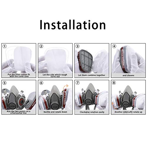 Facial Cubierta, NASUM Semimáscara Facial Cubierta para Pintura en Aerosol, Polvo, Lijado a Máquina, Formaldehído, Protección con Filtros