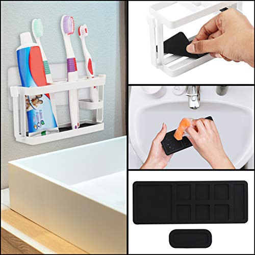 Fácil de Adherir Soporte Autoadhesivo de Pared Pasta y Cepillos Dentales Organizador Cepillos, Sujeta el Tubo de Dentífrico, Crema de Afeitar y 4 Cepillos de dientes / Cepillo Eléctrico, Set Familiar