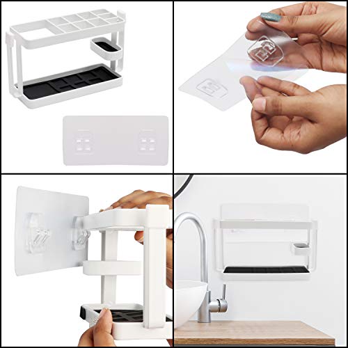 Fácil de Adherir Soporte Autoadhesivo de Pared Pasta y Cepillos Dentales Organizador Cepillos, Sujeta el Tubo de Dentífrico, Crema de Afeitar y 4 Cepillos de dientes / Cepillo Eléctrico, Set Familiar