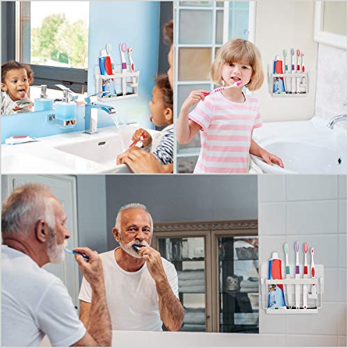 Fácil de Adherir Soporte Autoadhesivo de Pared Pasta y Cepillos Dentales Organizador Cepillos, Sujeta el Tubo de Dentífrico, Crema de Afeitar y 4 Cepillos de dientes / Cepillo Eléctrico, Set Familiar