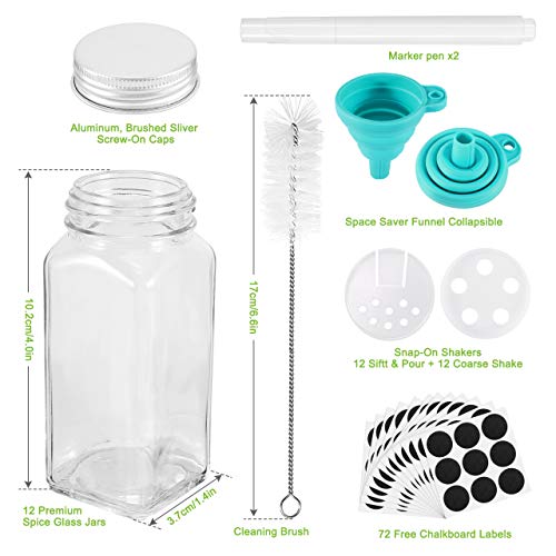 Familybox Botes de Especias Cristal, 12 x120ml Tarros de Cristal con Tapa de 4 oz Botes Cristal Cocina Frascos de Albañil de Organizador Especias, También paraHierbas, Mermeladas, Decoración Hogar