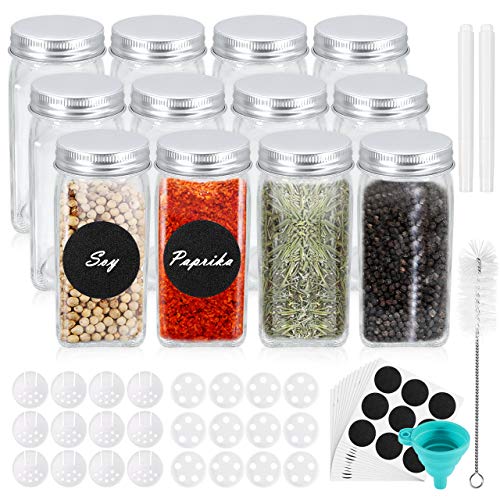 Familybox Botes de Especias Cristal, 12 x120ml Tarros de Cristal con Tapa de 4 oz Botes Cristal Cocina Frascos de Albañil de Organizador Especias, También paraHierbas, Mermeladas, Decoración Hogar