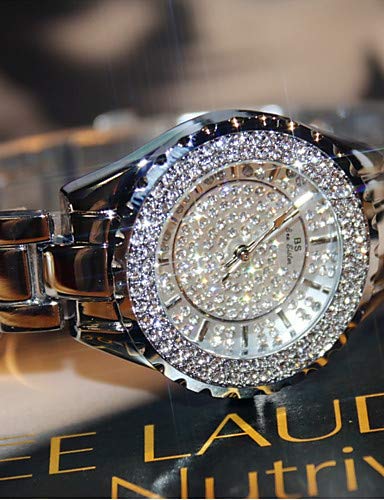 FANFEI Reloj Femenino Reloj de Pulsera Diamante Reloj de Japón Piedra Acero Inoxidable Plata/Oro 30 Metros Reloj recreativo Modelo Dama Glamour Brillo, Silver,For Lady