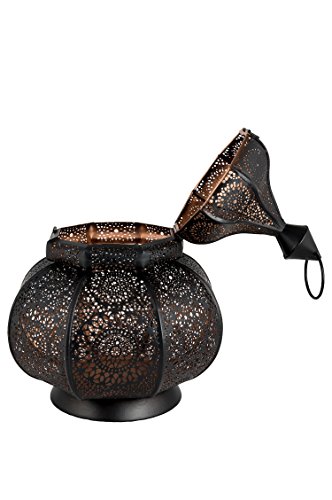 Farol portavelas oriental de metal - Candelabro para el jardín - Decorativo para la mesa - Ziva Negro - transmite buen ambiente - pasa un buen rato en el jardín