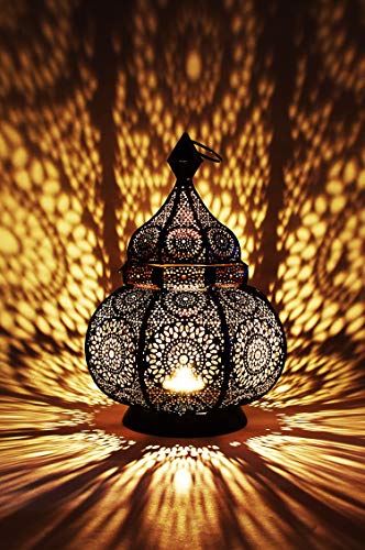 Farol portavelas oriental de metal - Candelabro para el jardín - Decorativo para la mesa - Ziva Negro - transmite buen ambiente - pasa un buen rato en el jardín