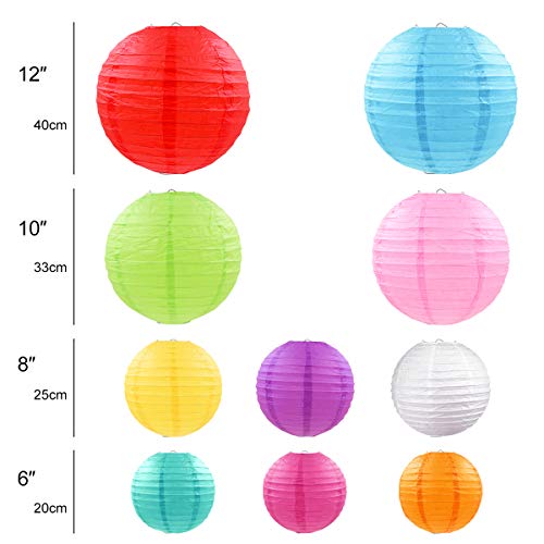 Farolillos de papel, chinos redondos de papel para colgar decoraciones con varios colores y tamaños para cumpleaños, bodas, fiestas de bebé, festivales