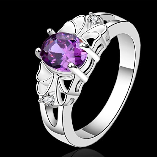 Fashion 925 sterling silver jewelry purple zircon hollow style elegant ring size 7 by joyliveCY