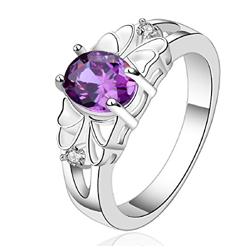 Fashion 925 sterling silver jewelry purple zircon hollow style elegant ring size 7 by joyliveCY
