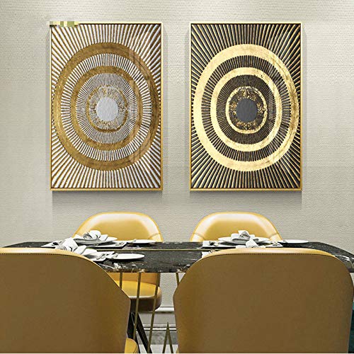 Fashion Square Burst Circle Canvas Painting Black and Gold Poster Print Sala de estar Wall Art Picture 30x40cm