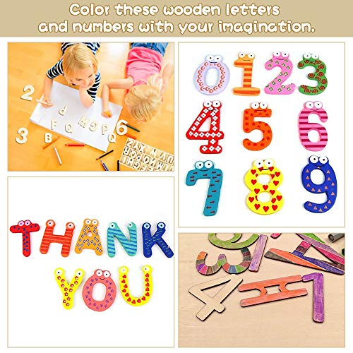 FAVENGO 216 pcs Letras Mayúsculas Madera y Numero de Madera Letras de Madera Decorativas y Numero del 0 al 9 Letras Mayúsculas 26 Alfabeto Madera para Decorar Enseñar Niños Manualidades con Bandeja