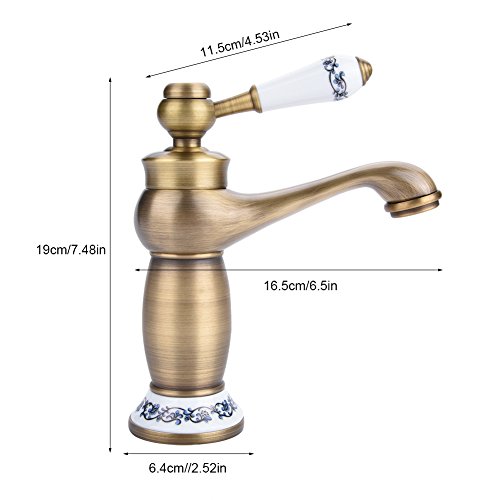 Fdit Grifería de Latón Antiguo de Cerámica Grifo de Fregadero de Baño Azul y Blanco de Porcelana Socialme-EU (Antiguo)