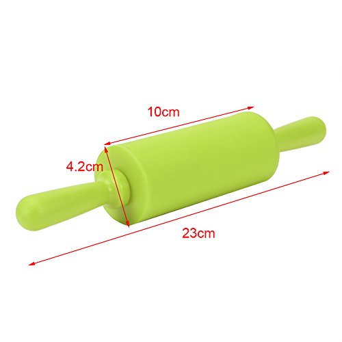 Fdit Rodillos Antiadherentes de Pasta Rodillo de Silicón para Hornada y Masa Rodante con Manija de Madera para Torta Casera de Niños de Cocina 9 Pulgadas(Rojo)