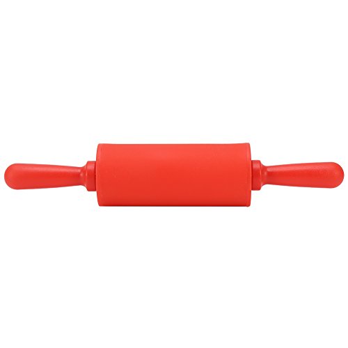 Fdit Rodillos Antiadherentes de Pasta Rodillo de Silicón para Hornada y Masa Rodante con Manija de Madera para Torta Casera de Niños de Cocina 9 Pulgadas(Rojo)