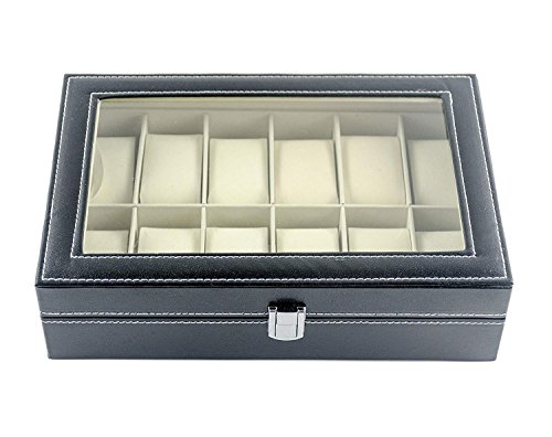 Feibrand - Caja Relojes, Estuche/Guarda Relojes, Hombre, para 12 Relojes, Negro
