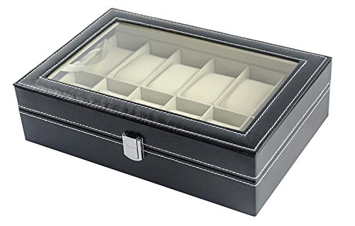 Feibrand - Caja Relojes, Estuche/Guarda Relojes, Hombre, para 12 Relojes, Negro