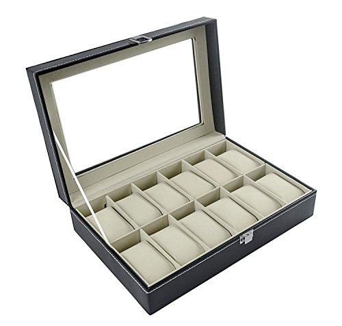 Feibrand - Caja Relojes, Estuche/Guarda Relojes, Hombre, para 12 Relojes, Negro