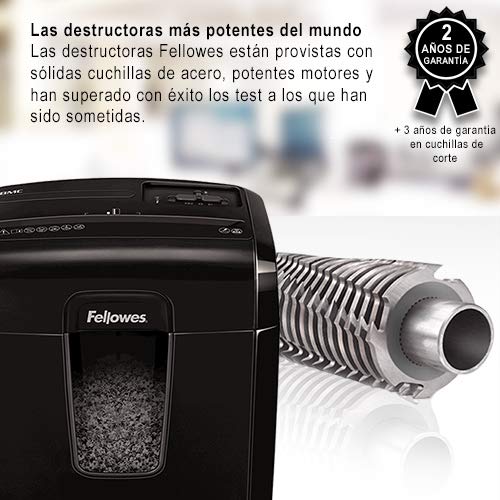 Fellowes 8Mc - Destructora trituradora de papel, minicorte, destruye hasta 8 hojas, uso personal, tritura tarjetas de crédito, color negro